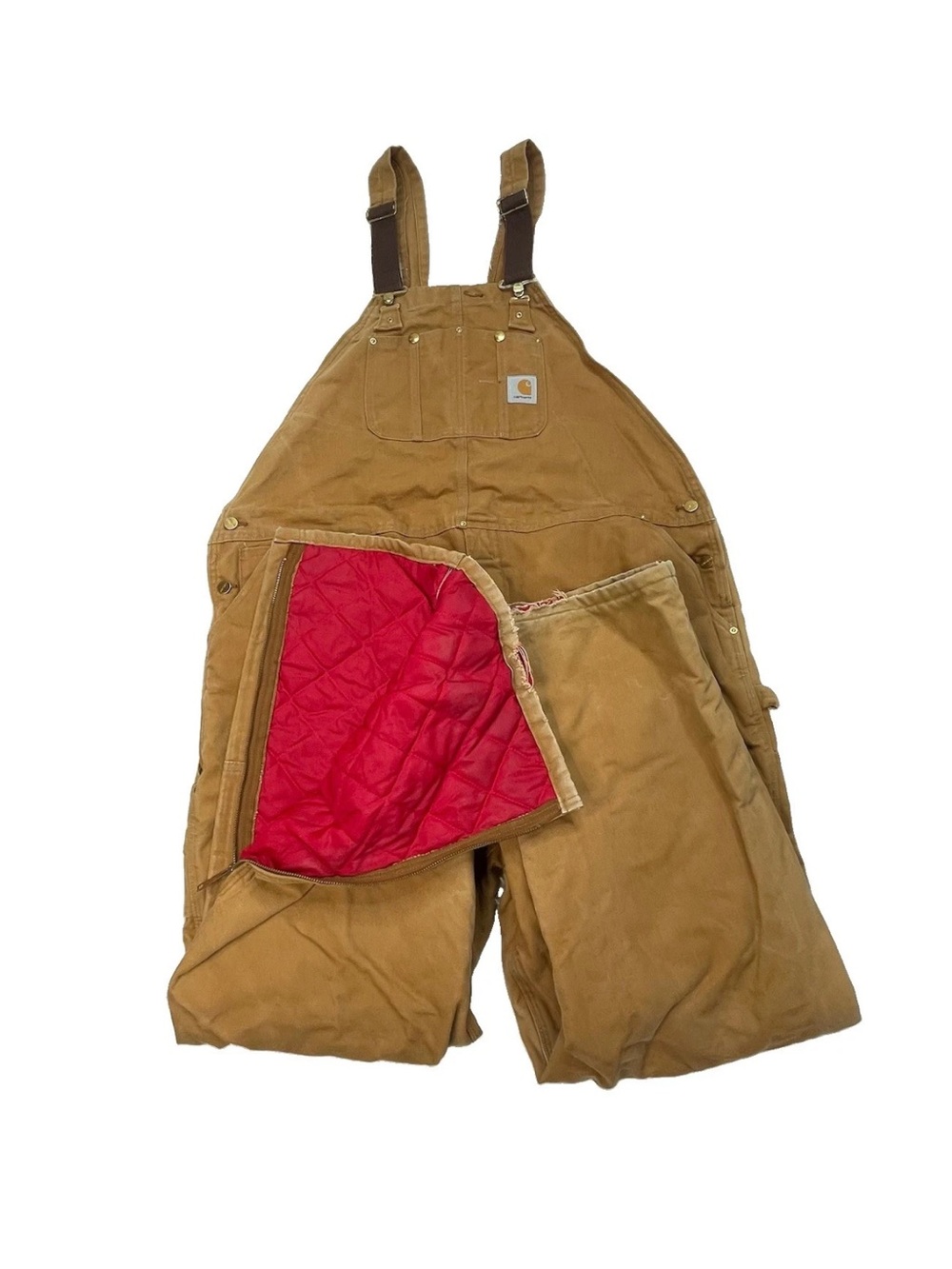 Vintage Carhartt Quilt Lined Bib Overalls Mens Sz 52x32 Brown Insulated Workwear